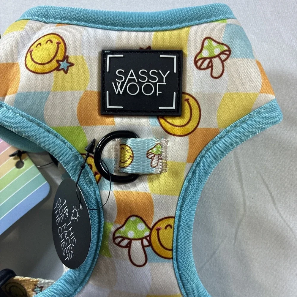 Sassy Woof Soft Dog Harness Smiley Face Ans Mushrooms XS Adjustable New
